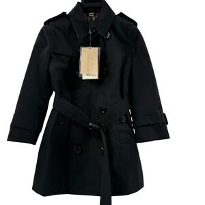 Girl's Burberry Mayfair Cotton Trench Coat Classic Check Lined Black Size‎ 4Y
